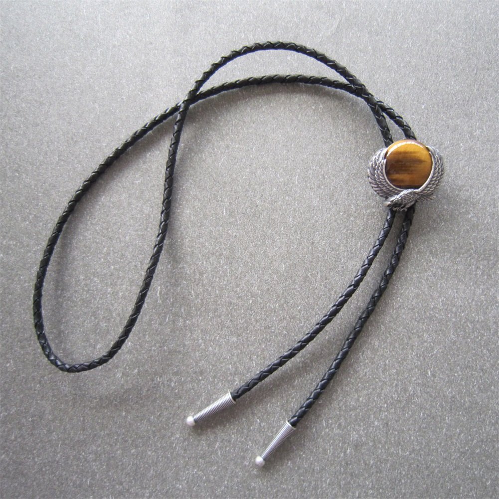 Vintage Fly Eagle W Nature Tiger Eye Stone Bolo Tie Collar de cuero