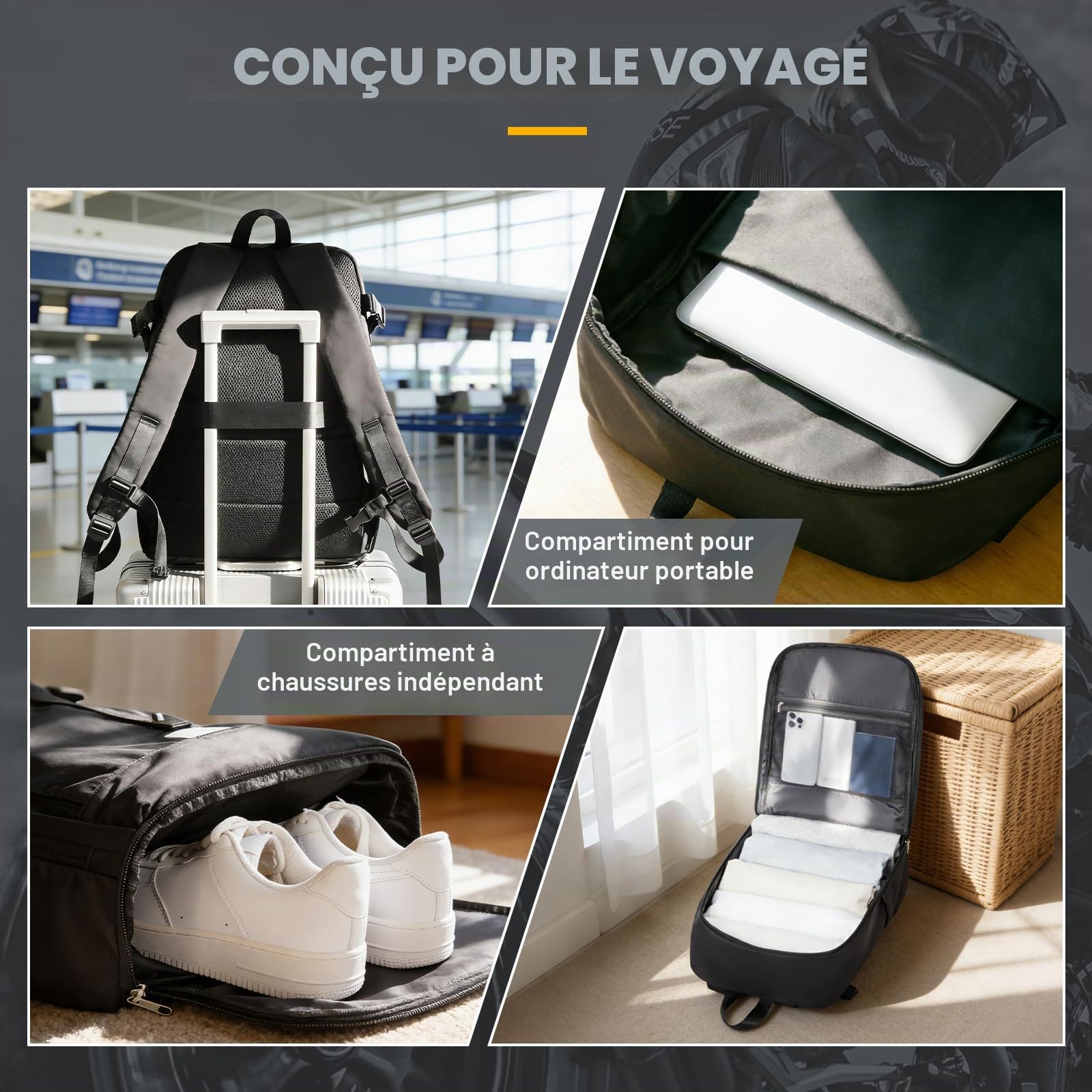 Sac a Dos Moto Homme Femme Sac à Dos Casque Moto étanche pour Voyage Grande Capacité Sac a Dos de Sport de Basketball,Noir