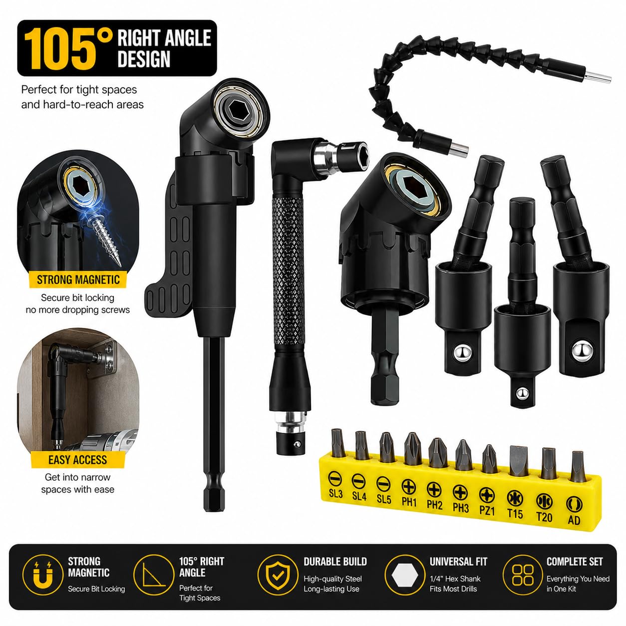 Drill Bit Extensions - Magnetic & Flexible Set -2