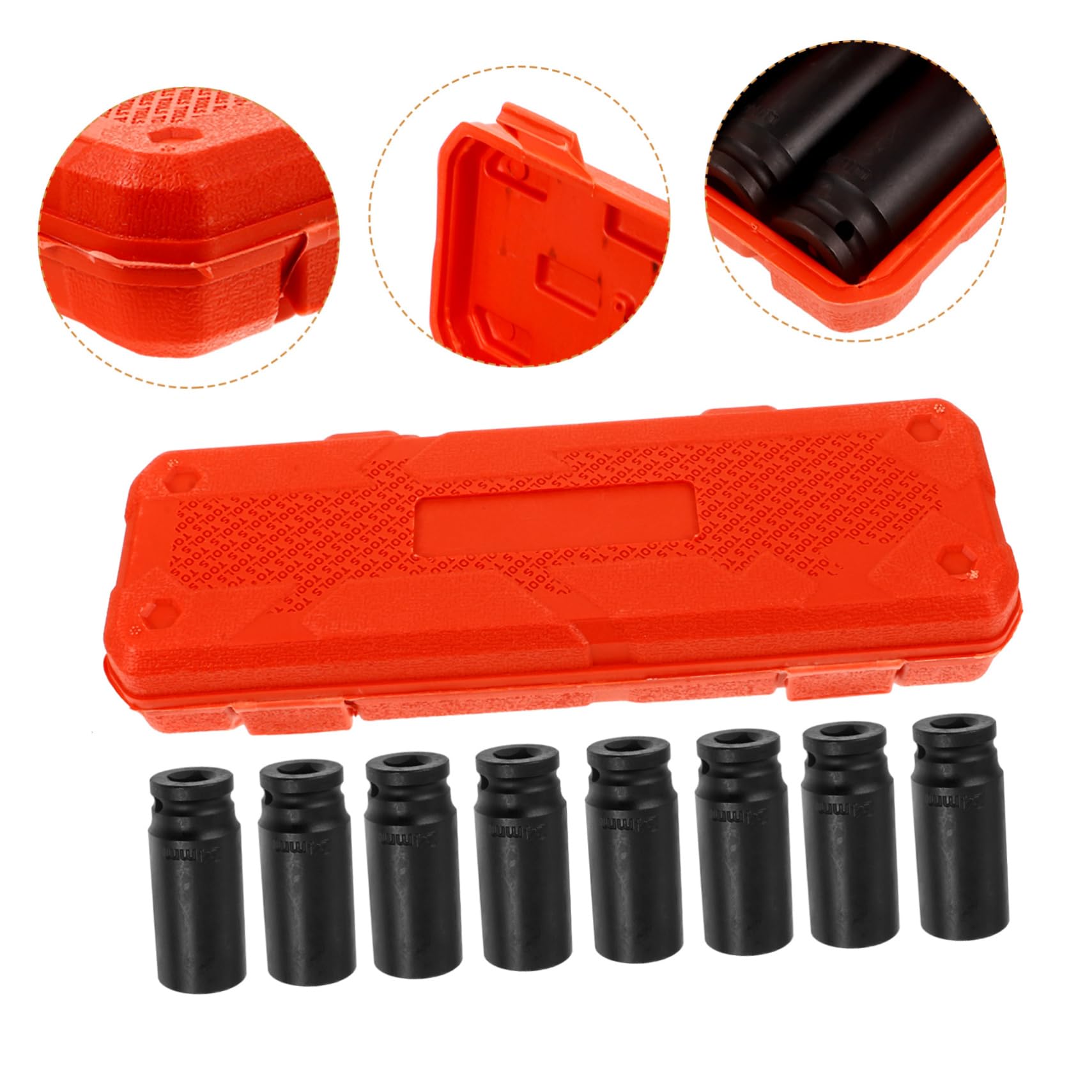 Set di 10 Bussole a Impatto Bussole da 8- Mm Realizzate in Acciaio ad Alto Contenuto di Carbonio con Ruota Motrice e Incluso Cassetta degli Attrezzi