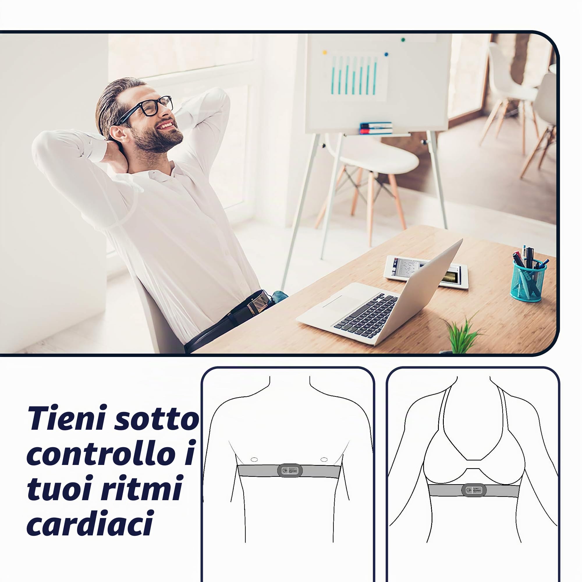 Mindfield eSense Pulse Cardiofrequenzimetro per Biofeedback con App Smartphone | Sensore di Variabilità Frequenza Cardiaca (HRV) e Battito Cardiaco con Fascia Toracica | Include App