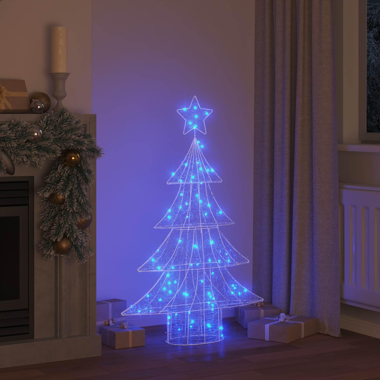 Choinka z 100 diodami LED, niebieska, 120 cm, akrylowa, ozdoba bożonarodzeniowa do mieszkania, ozdoba choinkowa z gwiazdą, dekoracja USB na adwent, zimę i święta, trwała, odporna na warunki