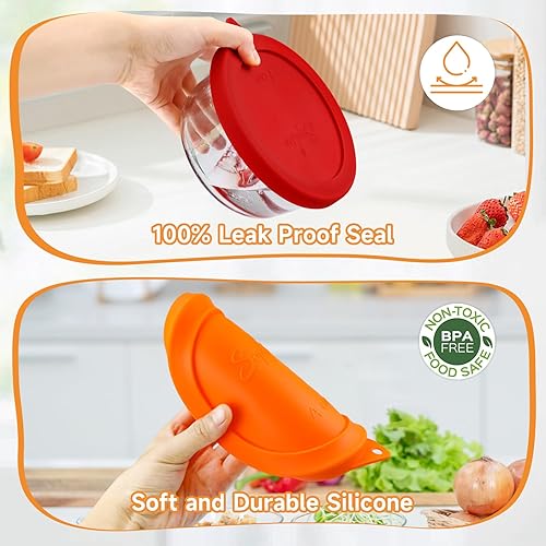 Miniatura 4 de Sophico Tapas Redondas de Almacenamiento de Silicona de 4 Tazas de Repuesto para Tazones de Vidrio Anchor Hocking y Pyrex 7201-PC (Recipiente no