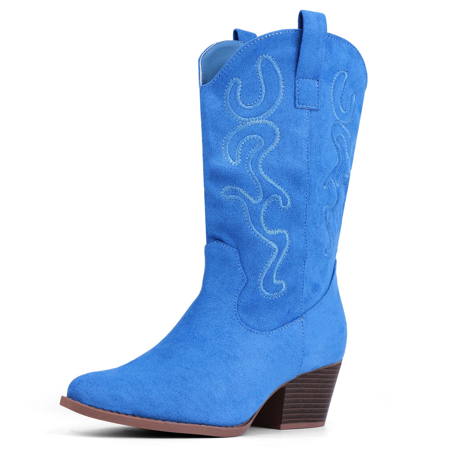 Bandkos Cowboy Boots for Women Cowgirl Mid Calf Western Embroidered Boot Low Chunky Block Heel Fashion Boots