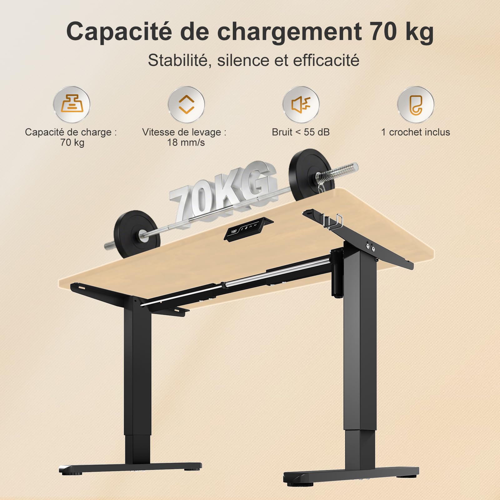 TRIUMPHKEY Cadre Bureau Assis-Debout, Réglable avec 2 Mémoires, Noir