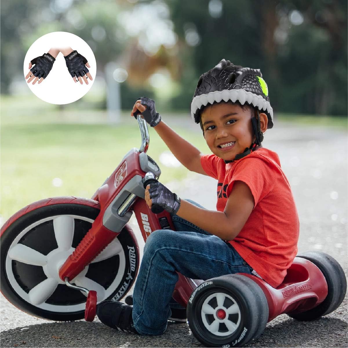 ANIMILES Kids Cycling Gloves, Half Finger Sports Gloves for Riding Skating Climbing Fishing, Non-Slip Fingerless Short Bike Gloves for Boys Girls Age 3-8 : Sports & Outdoors