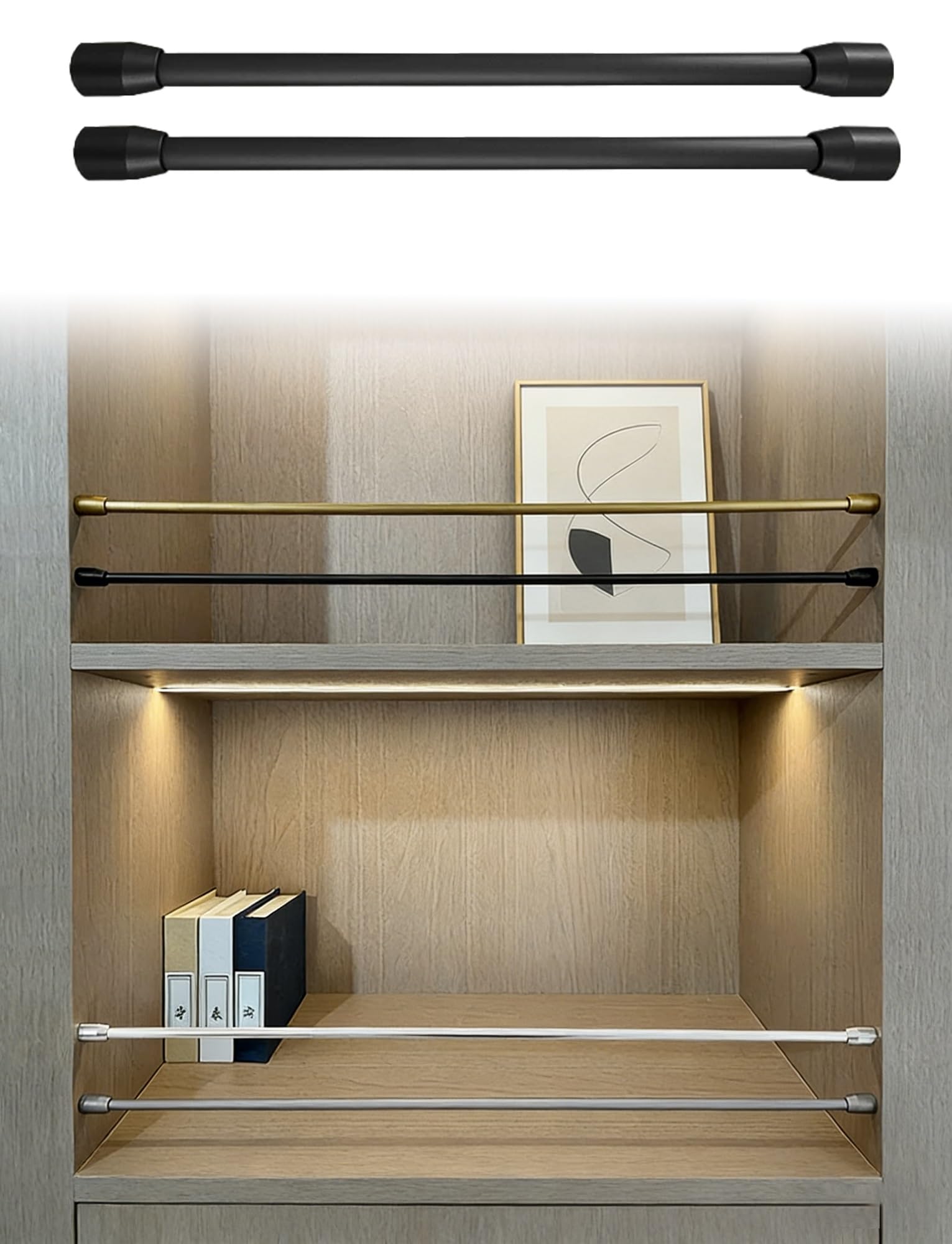 MESCXTY Aluminium Shelf Rails for Wood Cabinets, Closet Front Aluminum Fence Decorative Pole Rod,Shelf Guardrail Stopper, 2Pcs(Black,46cm/18in)