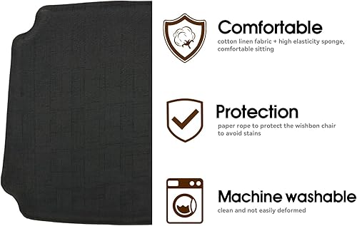 Miniatura 4 de Wishbone - Cojines de silla y sillas, cojín de tela de lino para sillas Y (negro)