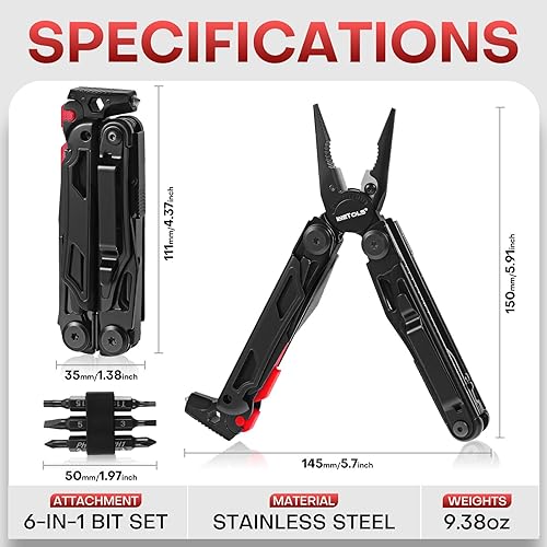 Miniatura 7 de WETOLS Multiherramienta con cuchillo de bolsillo, alicates de punta de aguja de acero inoxidable 27 en 1 con destornilladores, herramienta multiusos