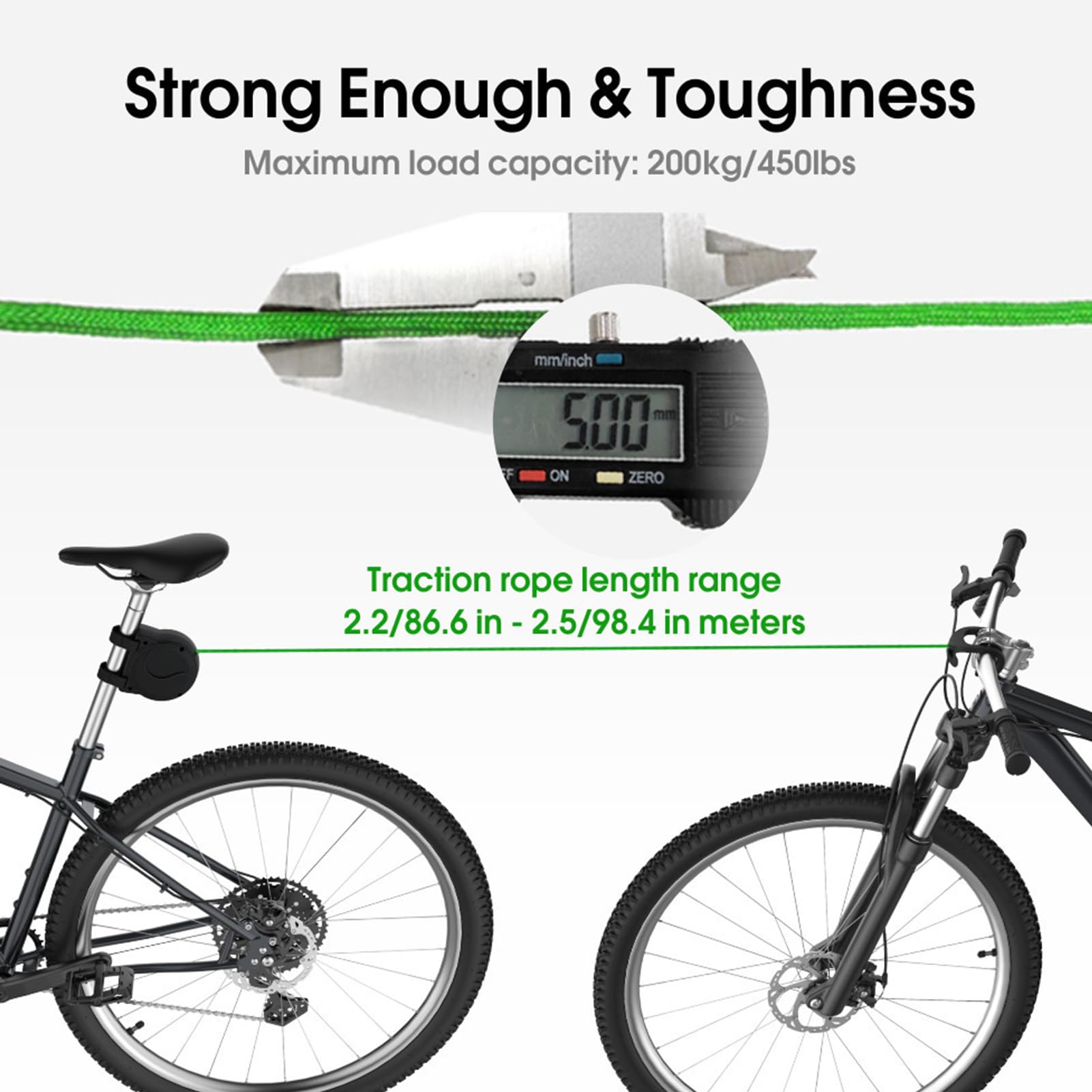 Traino bici bambino,Rimorchio bici bambini,Sistema di traino retrattile per bambini/adulti, Viene fornito con un guinzaglio in gomma super resistente e leggero da 2,6 m