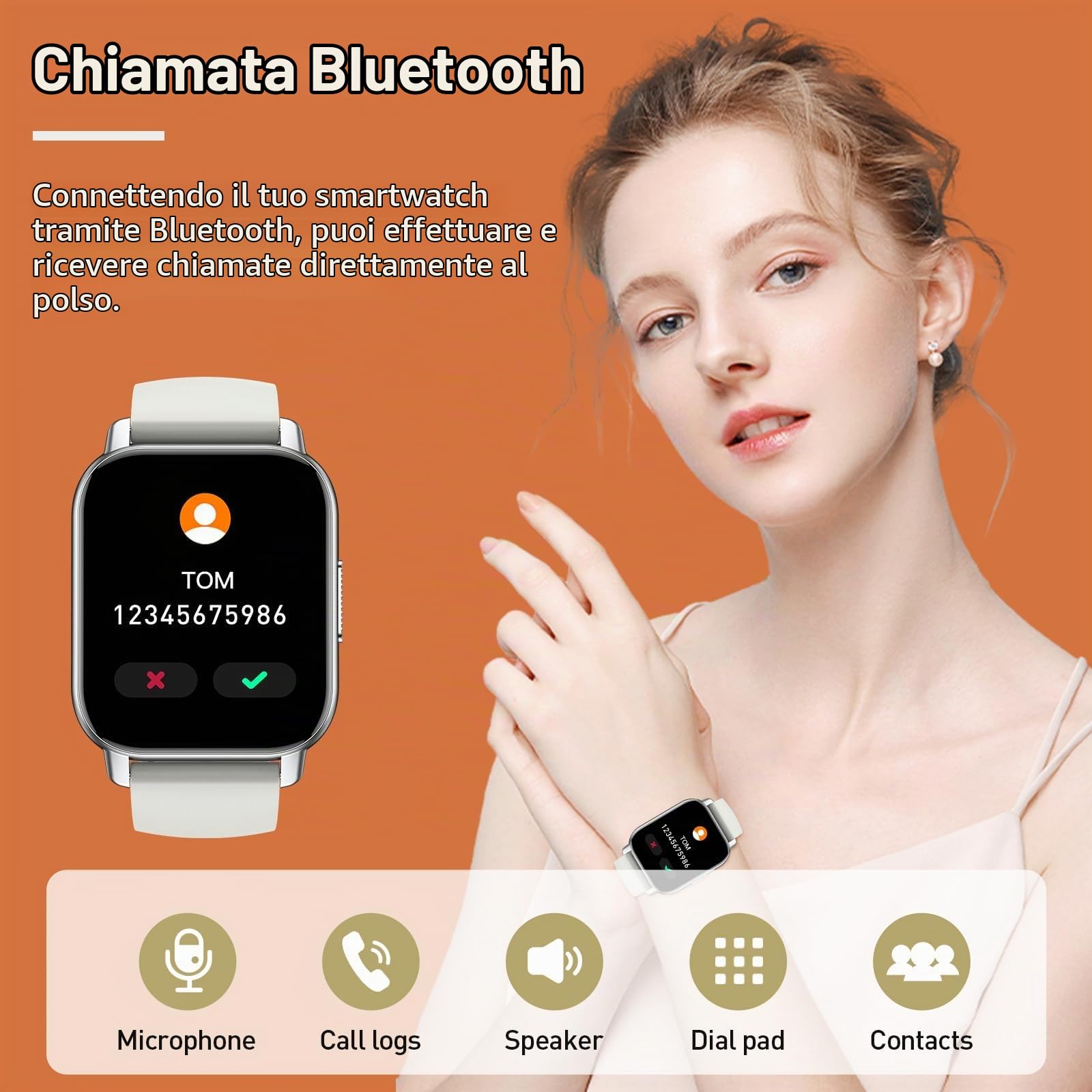 Poounur Smartwatch Uomo Donna con Effettua o Risposta Chiamate, 1.85" Orologio Digitale Cardiofrequenzimetro Sonno Contapassi, 100+ Modalità Sportivo Orologio Fitness, IP68 Smart Watch per Android iOS