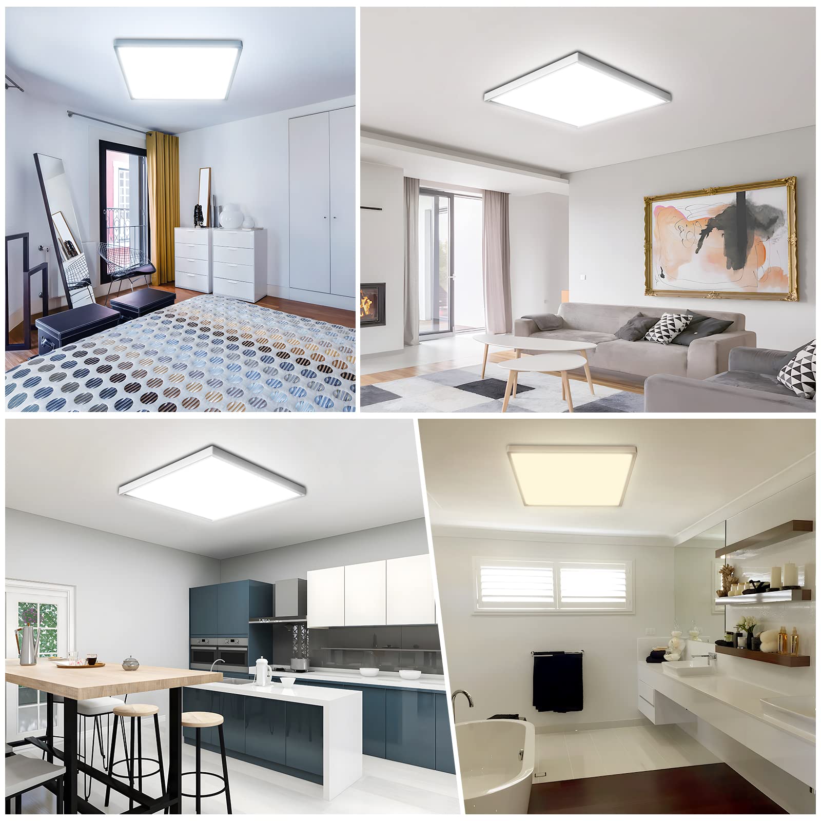EASY EAGLE Plafoniera LED Dimmerabile Con Telecomando, 36W Lampada da Soffitto Moderna 3000-6500K IP44 3240LM Quadrata Pannello Luce per Camera Cucina Soggiorno Ø30 Bianco