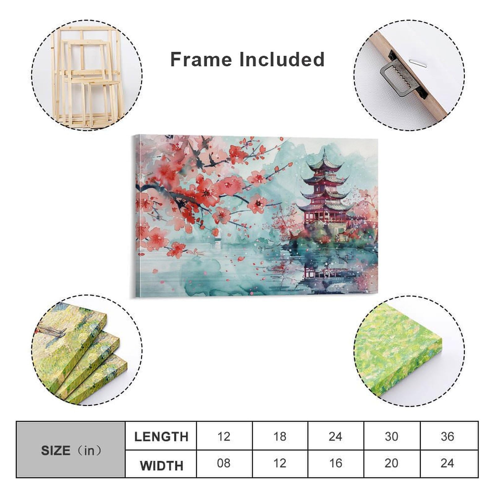 Amazon.co.jp: 絵画 水墨風塔桜の木インテリア 絵画 水墨画 美しい自然