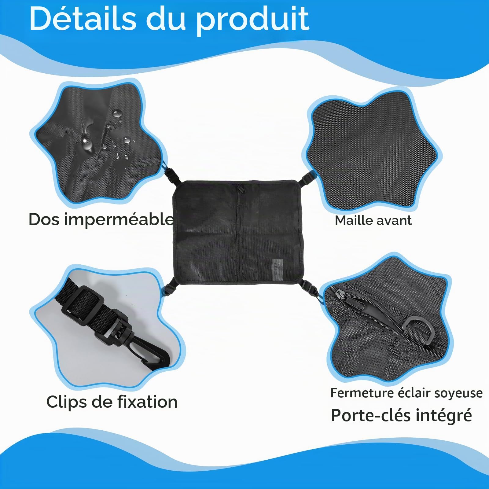 Sac de Rangement en Maille, Sup Paddle Board Deck Bag, Sacs de Rangement Légers pour Canoë avec Boucle Fixe pour Planche de Surf Stand Up Paddle, Kayak