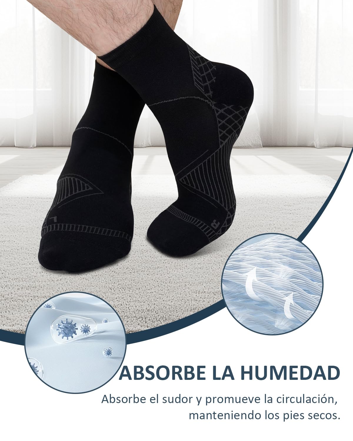 Calcetines de Compresión para Hombre y Mujer: Calcetines Fascitis Plantar Soporte para Esguince de Tobillo para Aliviar el Dolor de Pies Tendinitis Aquiles Artritis