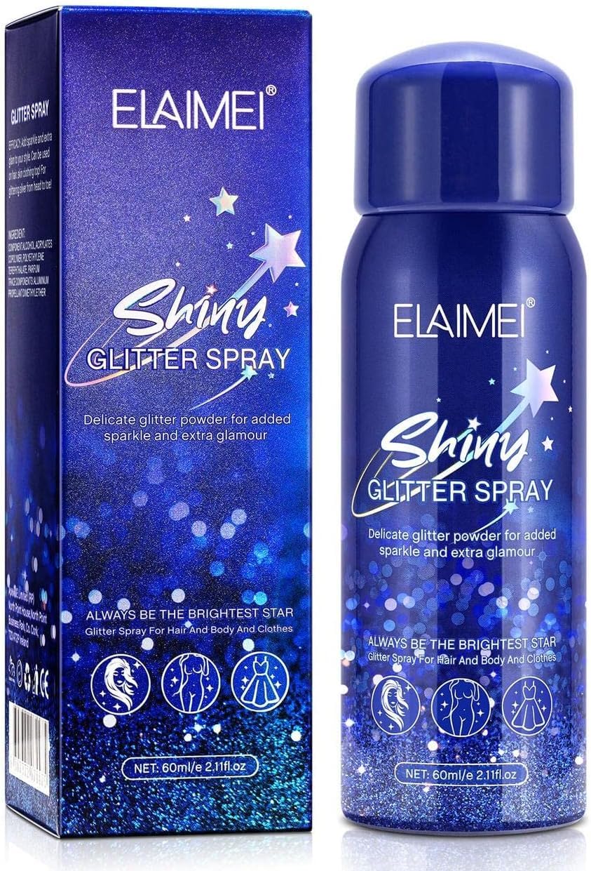 Tuz Shiny Glitter Spray for Body and Hair - Quick-Drying Waterproof Shimmery Night Club Party Star Sky Sparkling Spray (2.11 oz) 60ml