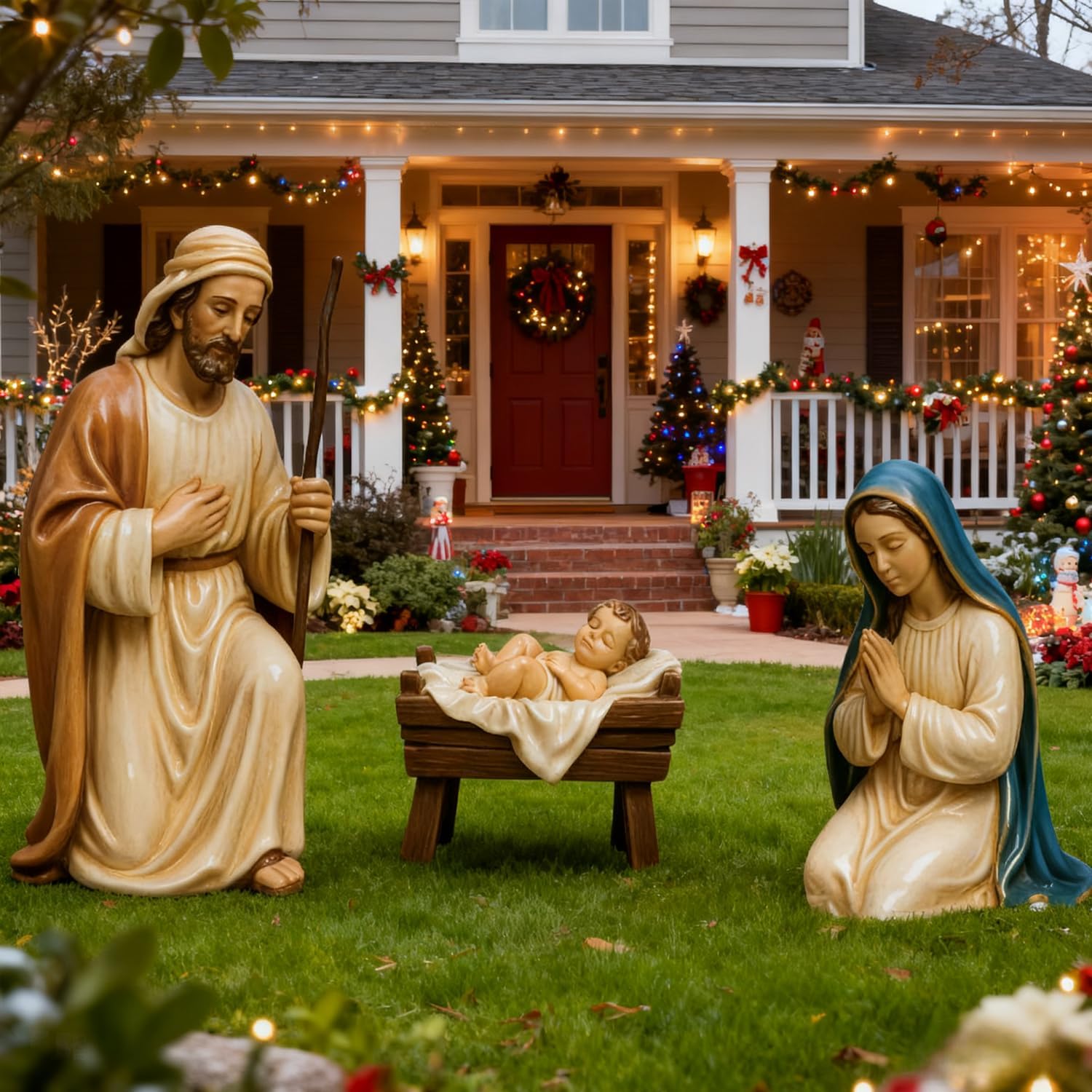 Uelfbaby 3 Pcs Outdoor Nativity Scene Set, Large Metal Outdoor Decorations with Sturdy Stakes Jesus Joseph Mary Yard Signs for Lawn Home Garden Decor,Christma Decoration