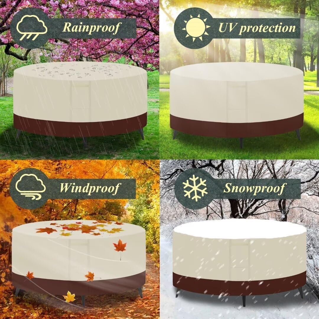 Copertura per Mobili da Giardino Rotonda Copertura per Tavolo Esterno Impermeabile Coperture Antipolvere Tessuto Oxford 420D Copri Tavolo da Patio Beige Marrone 200x95cm