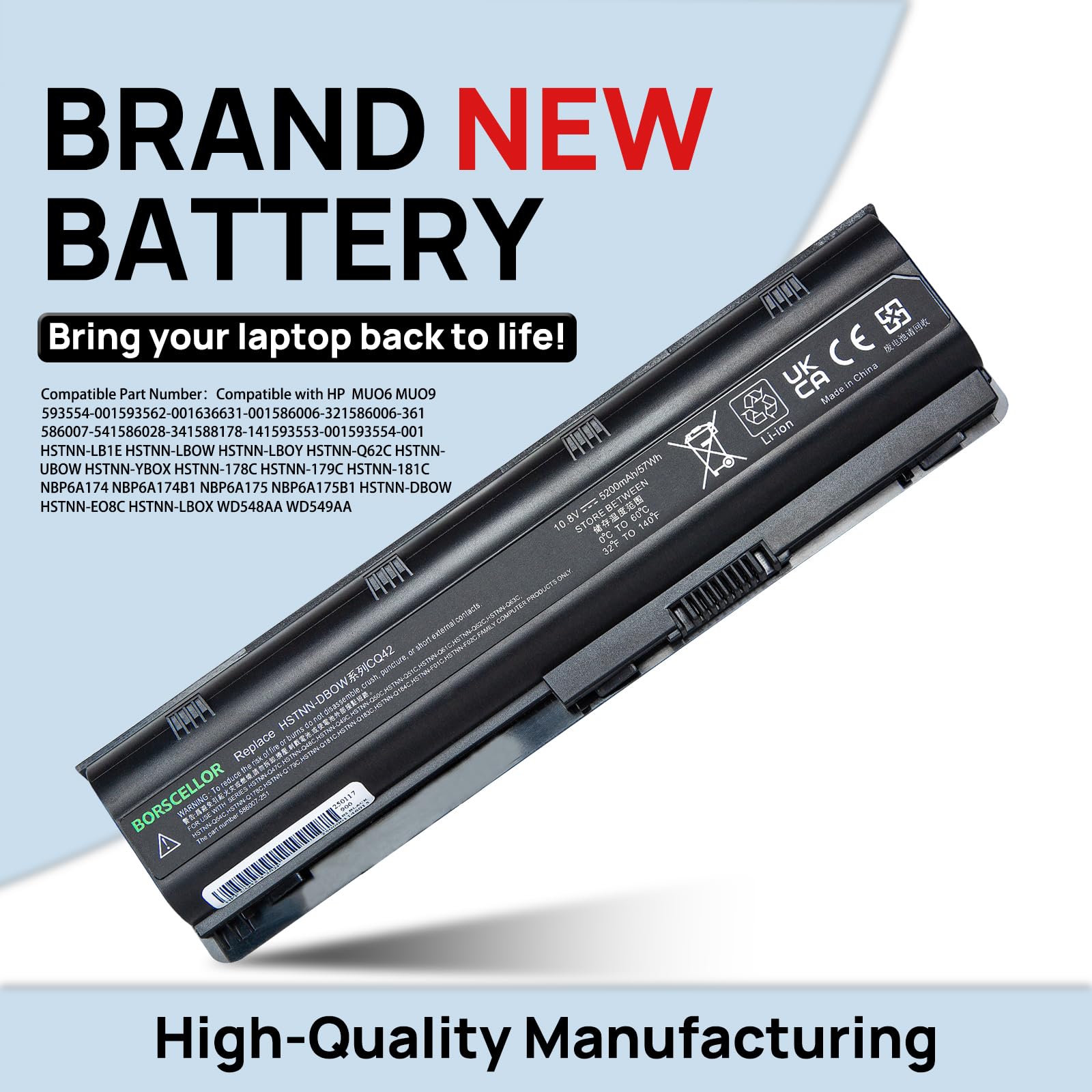 MU06 CQ42 593553-001 Batteria MU09 di ricambio per laptop HP G62 Pavilion G6 G7 593554-001 593562-001 636631-001 HSTNN-LB0W HSTNN-DBOW HSTNN-Q62C CQ32 CQ43 CQ56 CQ62 CQ72 CQ57 G32 G42