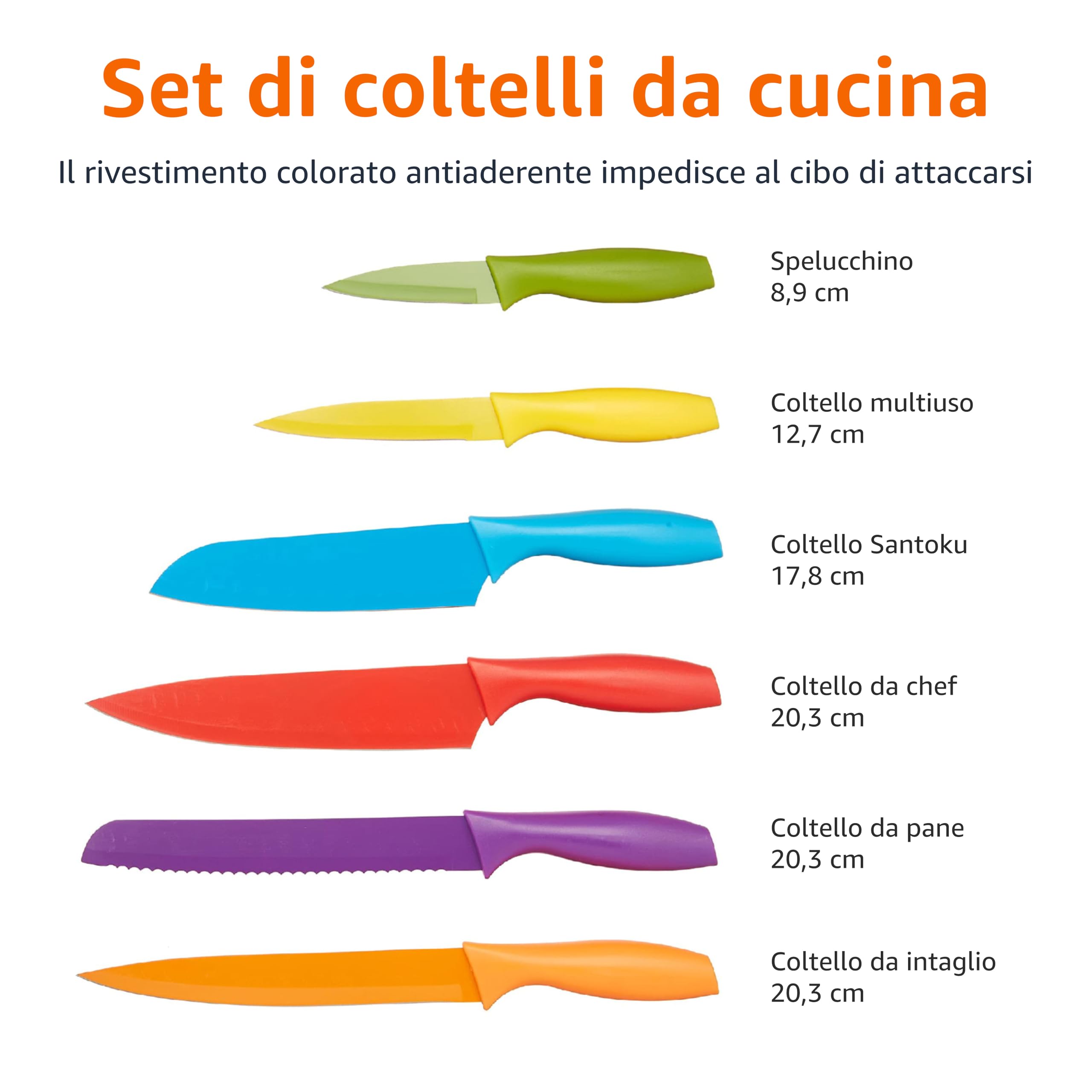 Amazon Basics Set di coltelli Colorati, 12 Pezzi, Assortito