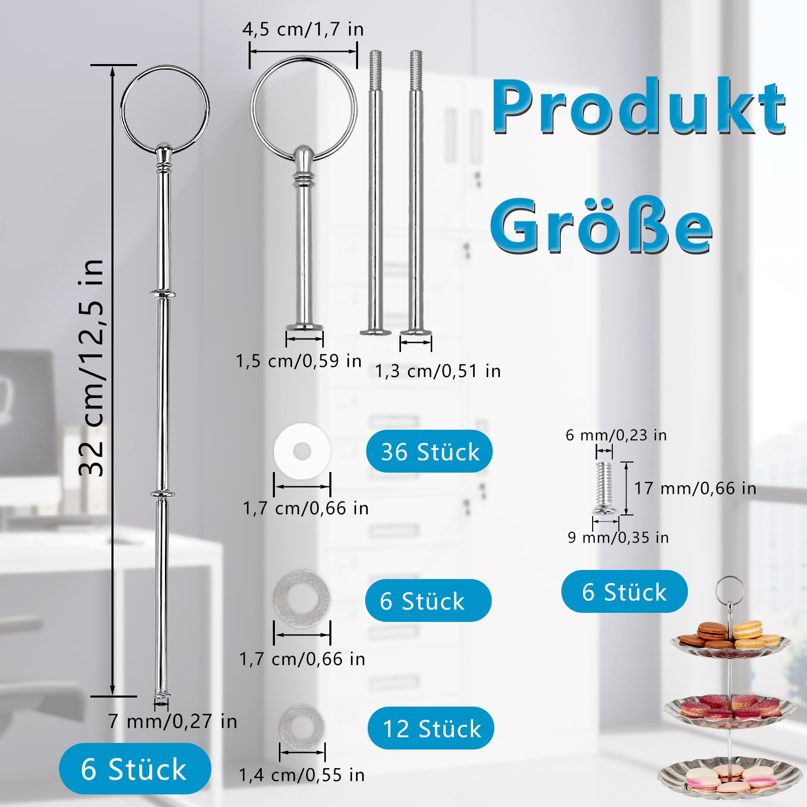 Kit Supporto Per Torte 3 Piani – Aste In Metallo Argentato E Nero Per Alzata Fai Da Te, Per Torte Nuziali, Cupcake E Vassoi (piastre Escluse) - 4