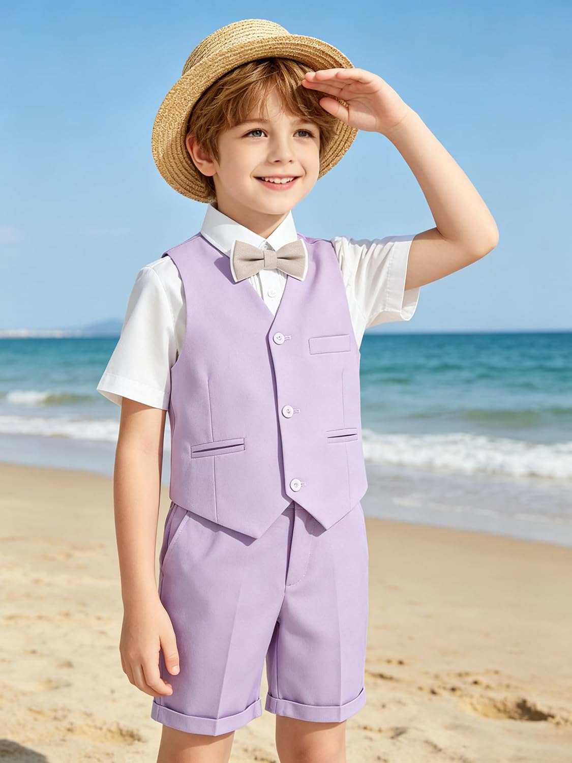 Short Linen Suit for Boy Kids Summer Ring Bearer Outfits