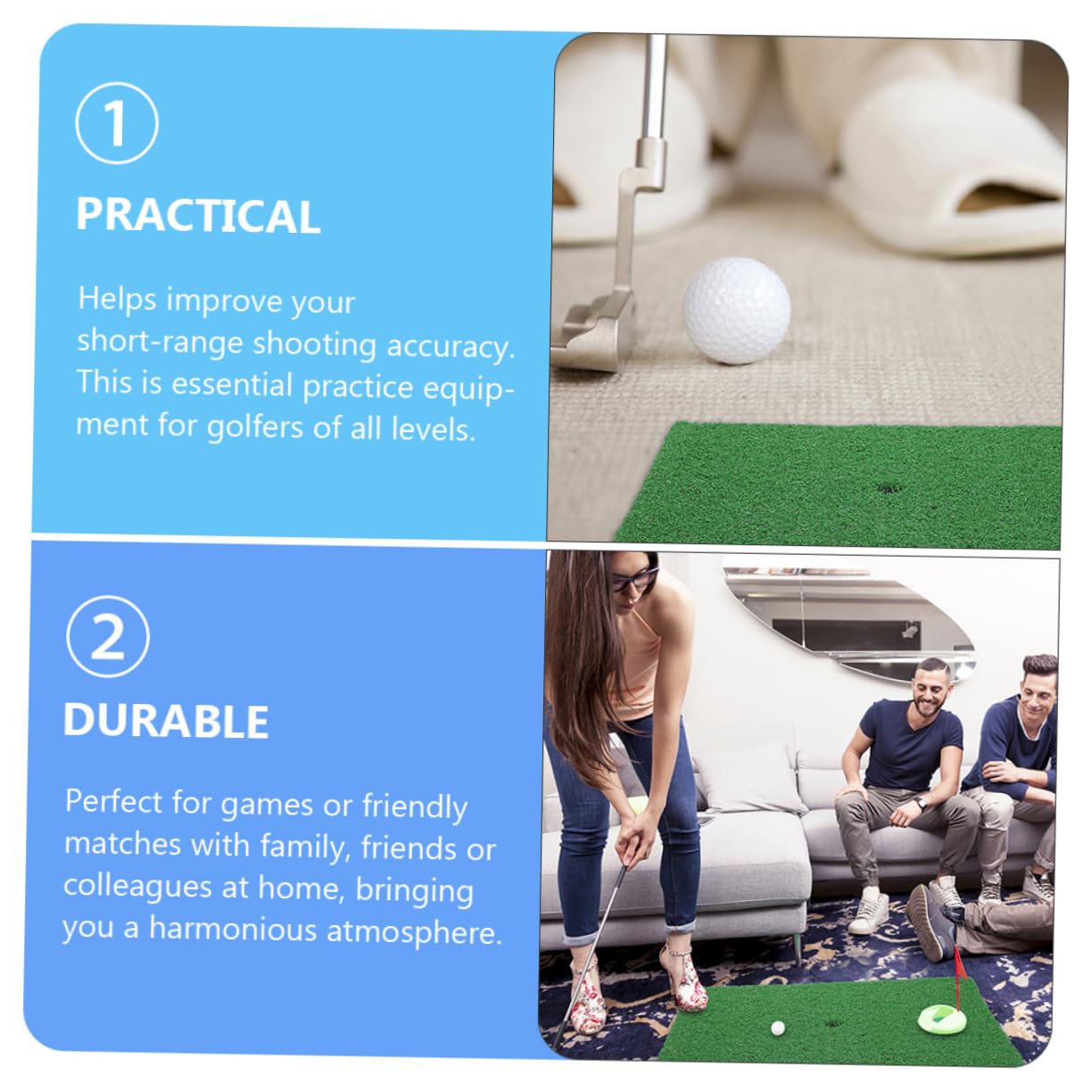 BESPORTBLE 2pcs Golf Practice Mat Outdoor Hitting Mat Artificial Grass Perfect for Backyard or Home