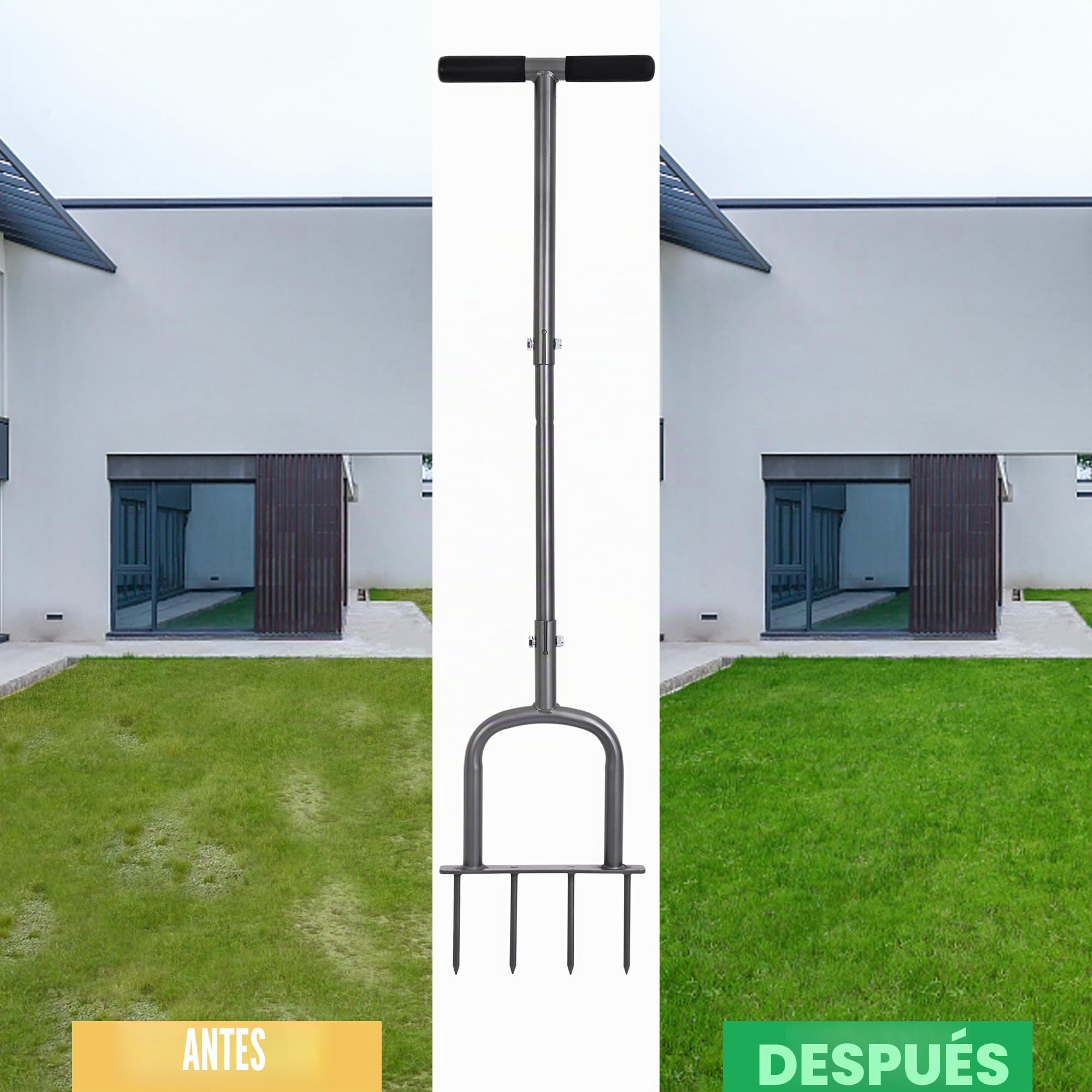 BARAYSTUS Aireador manual de césped Aireador manual de césped ajustable en altura para suelos compactados y áreas de césped Ventilador manual con 4 púas