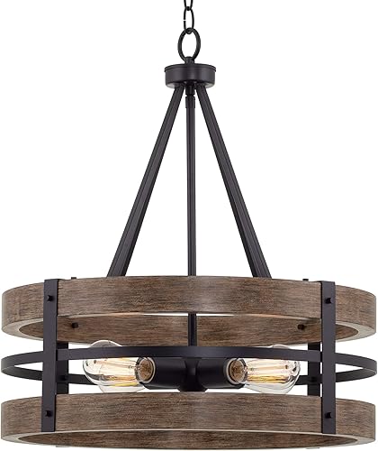 Kira Home Maybrook - Lámpara de araña moderna de granja de 23 pulgadas, 4 luces, color negro + acabado de madera de roble recuperado