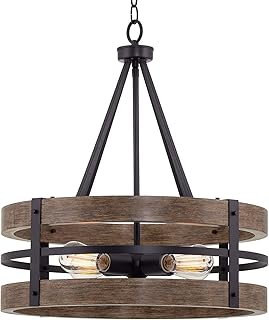 Kira Home Maybrook 23" 4-Light Modern Farmhouse Chandelier, Black + Reclaimed Oak Finish