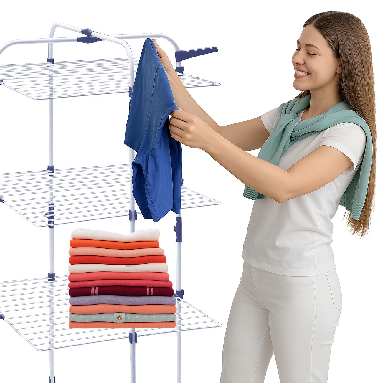 PEARL Wäschetrockner: 2er-Set 3 Etagen Wäschetürme mit Rollen, 30 m Trockenstange, klappbar (Wäscheständer für Badezimmer, Wäscheständer platzsparend, WC)