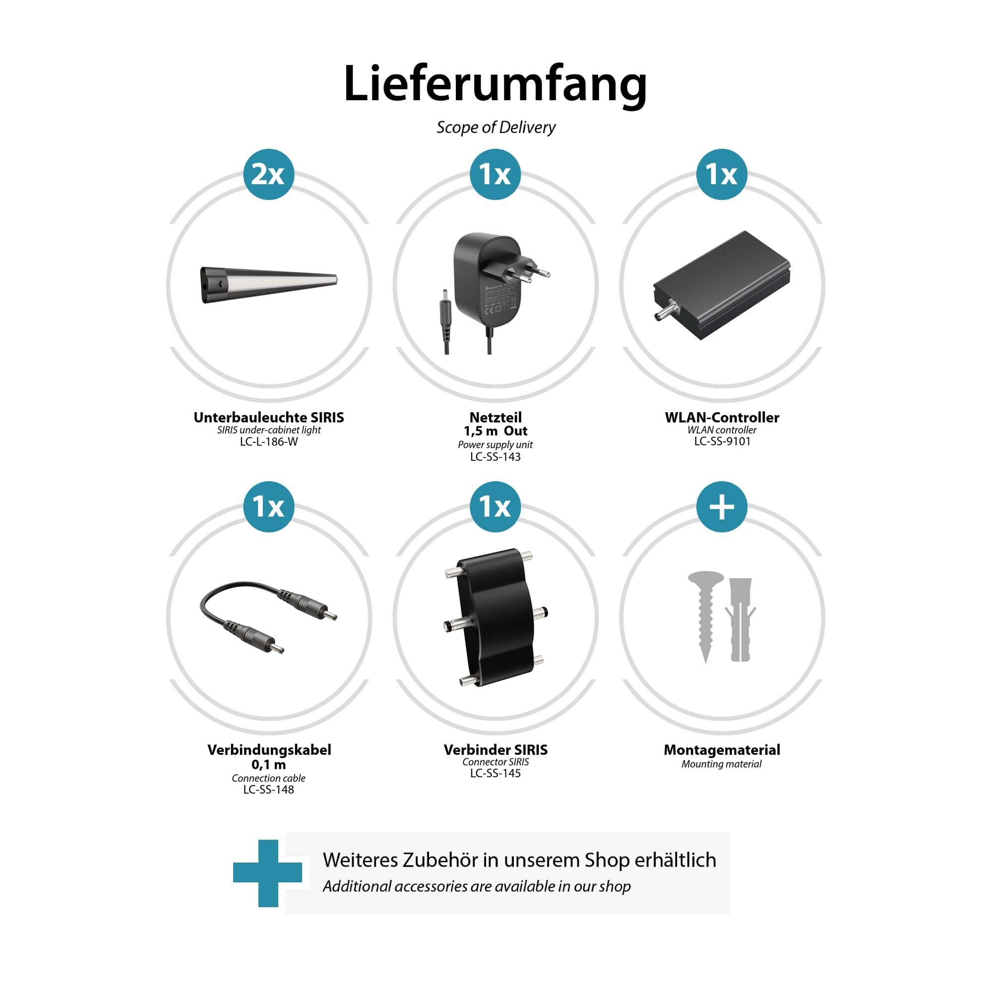 ledscom.de Smarte LED Unterbau-Leuchte SIRIS schwarz matt mit WLAN-Controller, flach, Smart-Home, Alexa-fähig (Echo) je 50cm, je 655lm, weiß, 2er Set, dimmbar