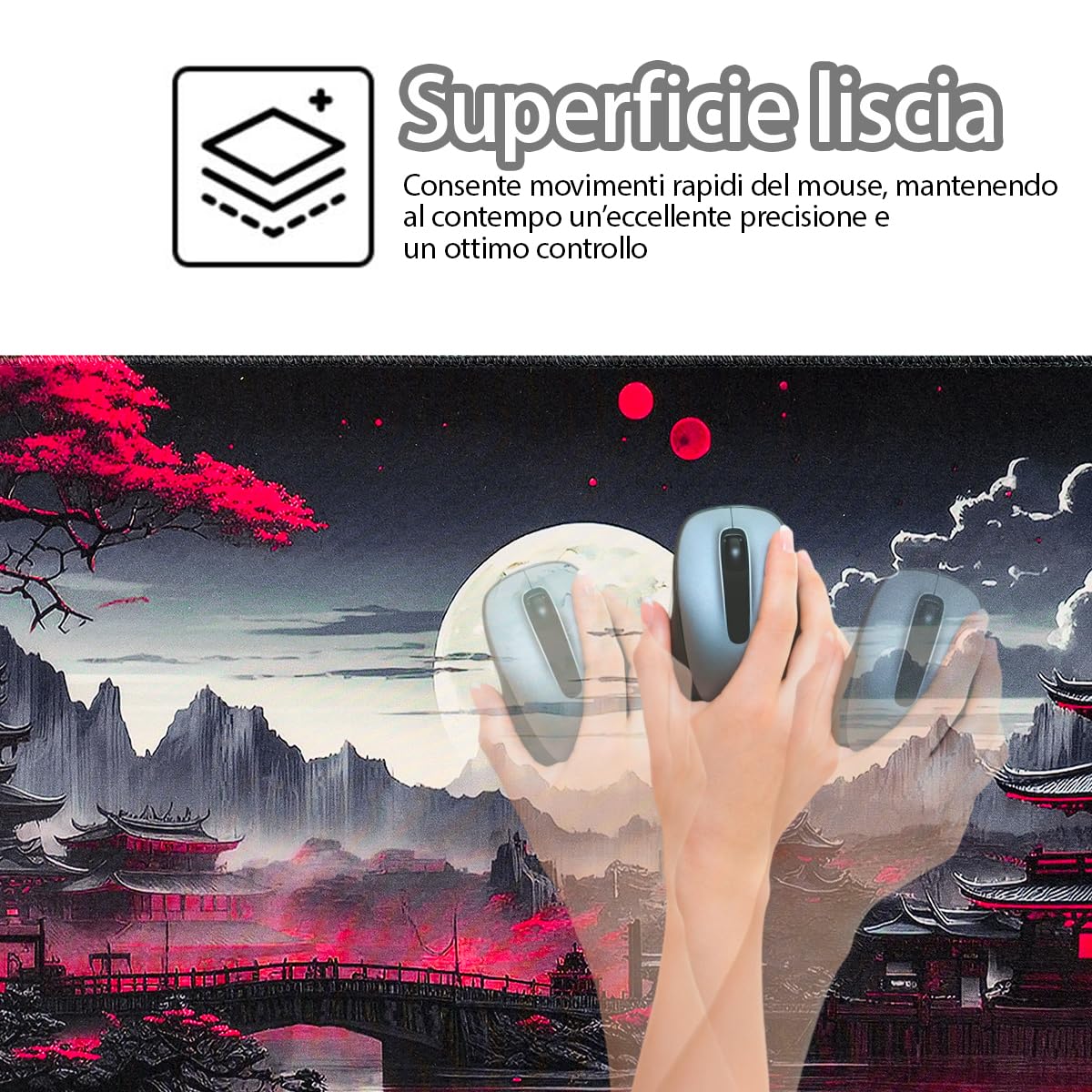 Zindoo Tappetino Mouse Gaming XXL 900x400x3mm Antiscivolo Precisione Nero Giapponese