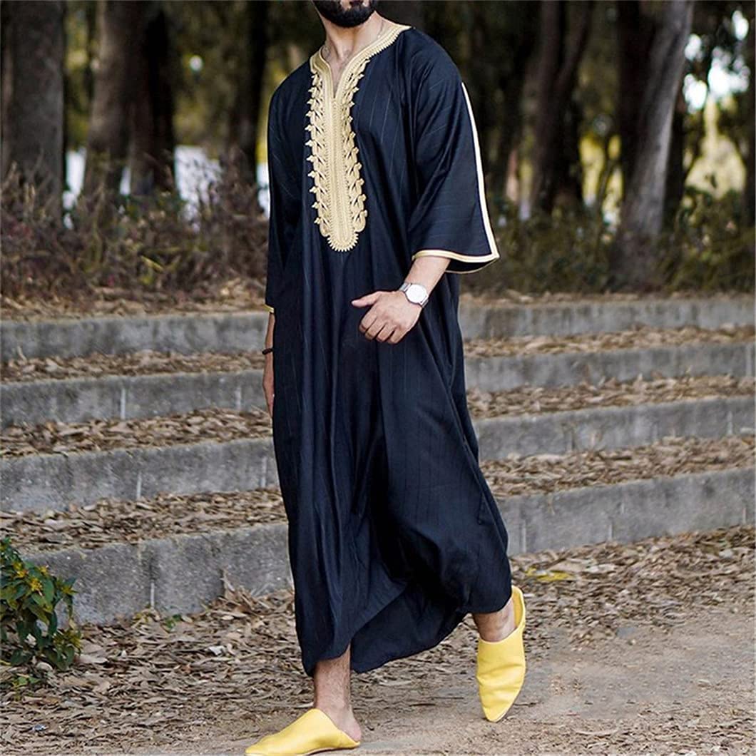 stylish modern arabic dress for men Ramadan Fashion V-Neck Caftan Muslim Robe Sets Abaya Men Shirt Modern  Casual Loose Solid Color Islamic Clothing : Buy Online at Best Price in KSA