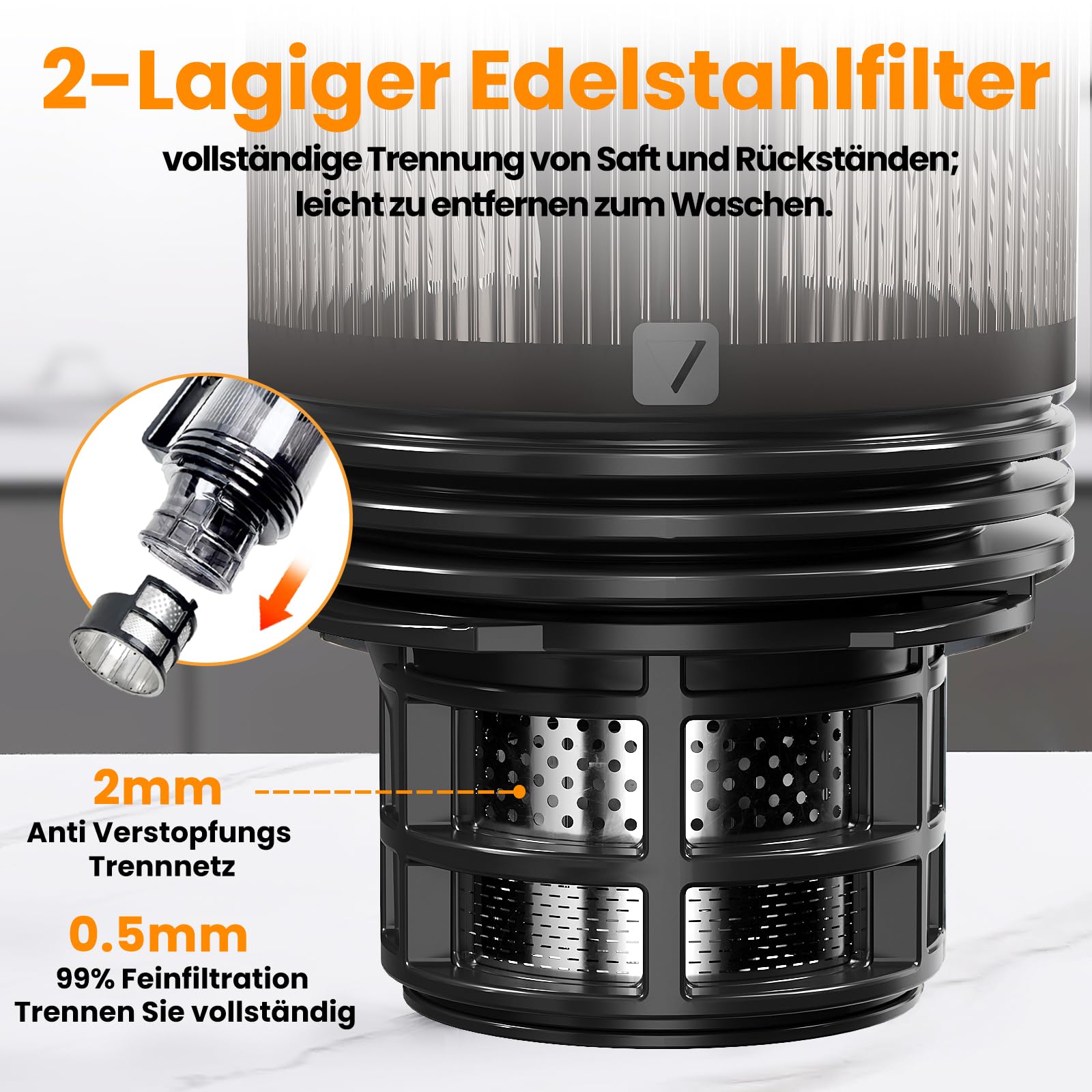MAISON HUIS Entsafter Slow Juicer mit 13.5cm Extra Großem Einfüllschacht für Ganze Früchte und Gemüse, leicht zu Reinigen Entsafter Gemüse und Obst, Hohe Saftausbeute Juicer Machine,Schwarz