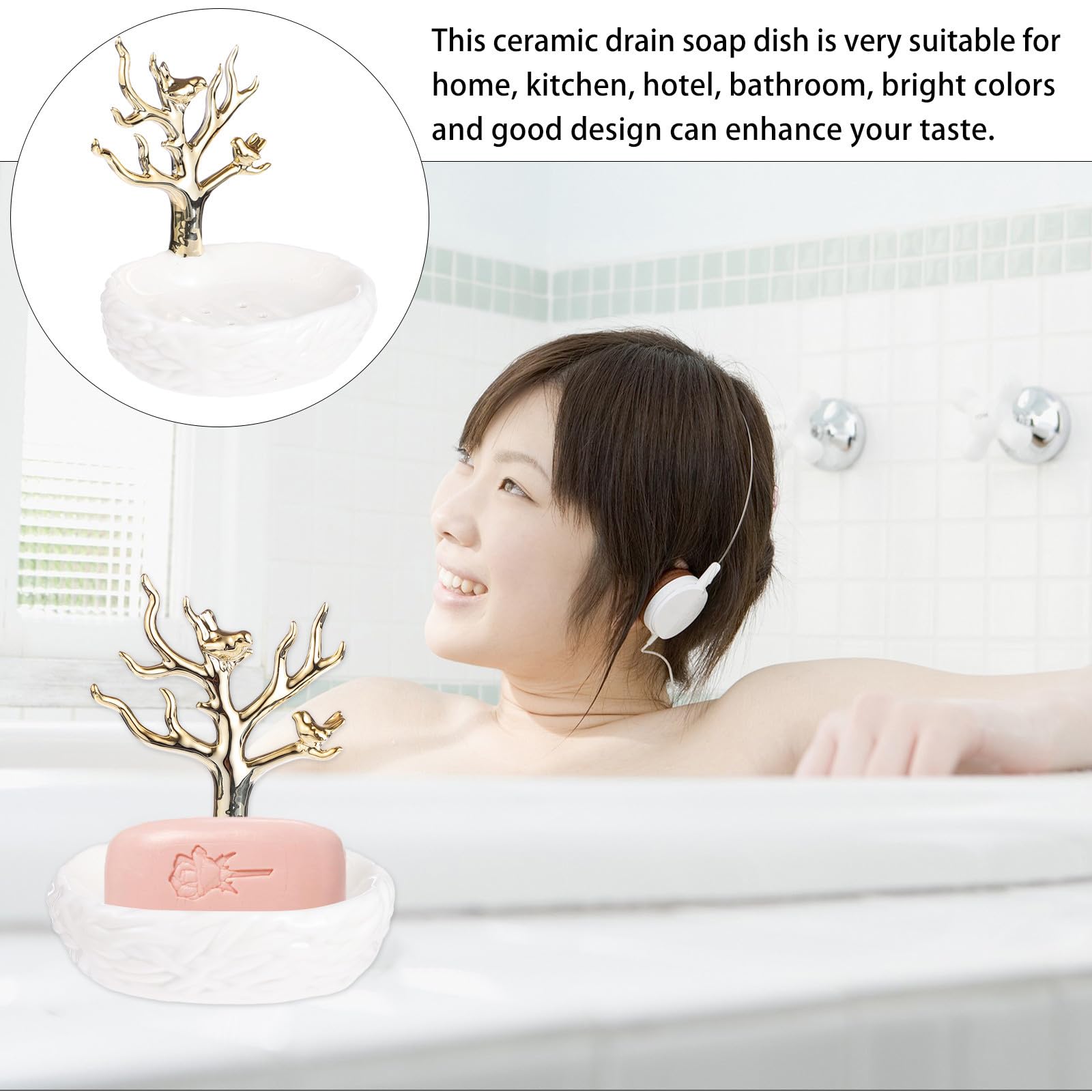 Porta Sapone in Ceramica Bianco Funzione Drenante per Bagno, Design Creativo e Stile Elegante, Mantiene Sapone Asciutto e Ordinato