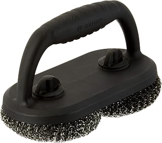 Outset 76226 Short Handle Mesh Grill Brush - Bristle-Free Steam Scrubber, Safe for Porcelain Grates & All BBQ Types