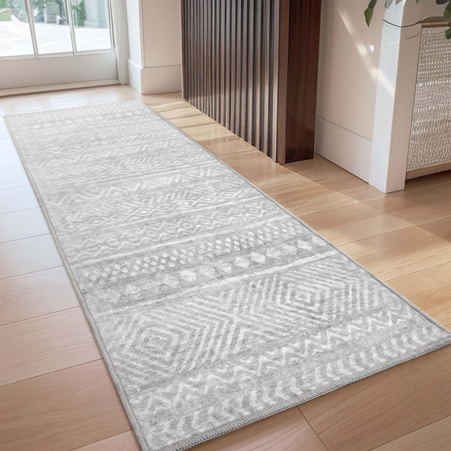 Boho 2x8 ft Runner Rugs for Hallway Non Slip Hallway Runner Kitchen Bedroom Entryway Laundry Room Rug Washable Long Easy Maintain Durable Grey Neutral
