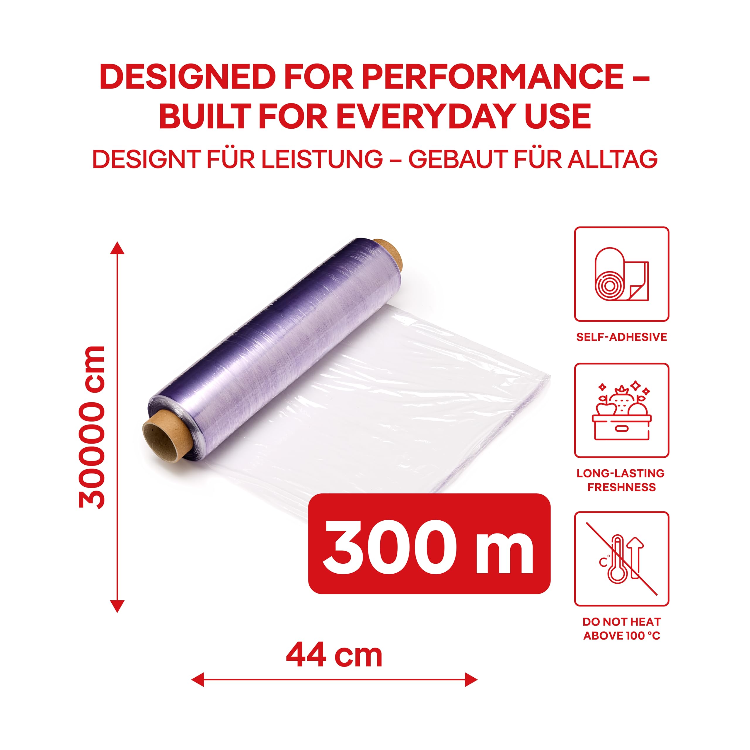 Envoltorio alimentario transparente ALUFIX/ 1 rollo/ 44cm x 300m/ PVC/ 8 μm/autoadhesivo/para embalaje/para transporte/para alimentos/protección de alimentos/