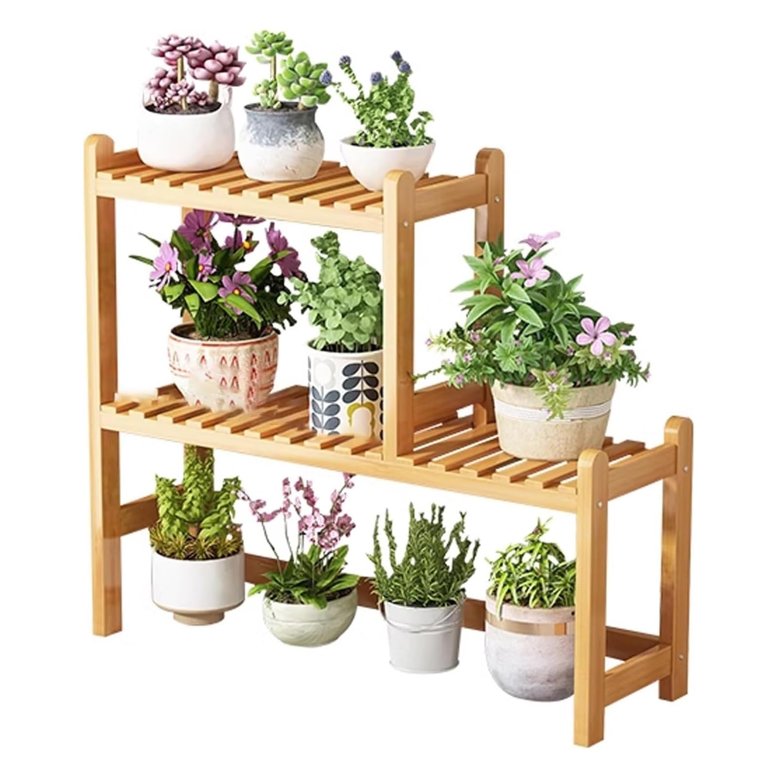 Support décoratif pour plantes en bois 3 niveaux pour gagner de la place sur un rebord de fenêtre