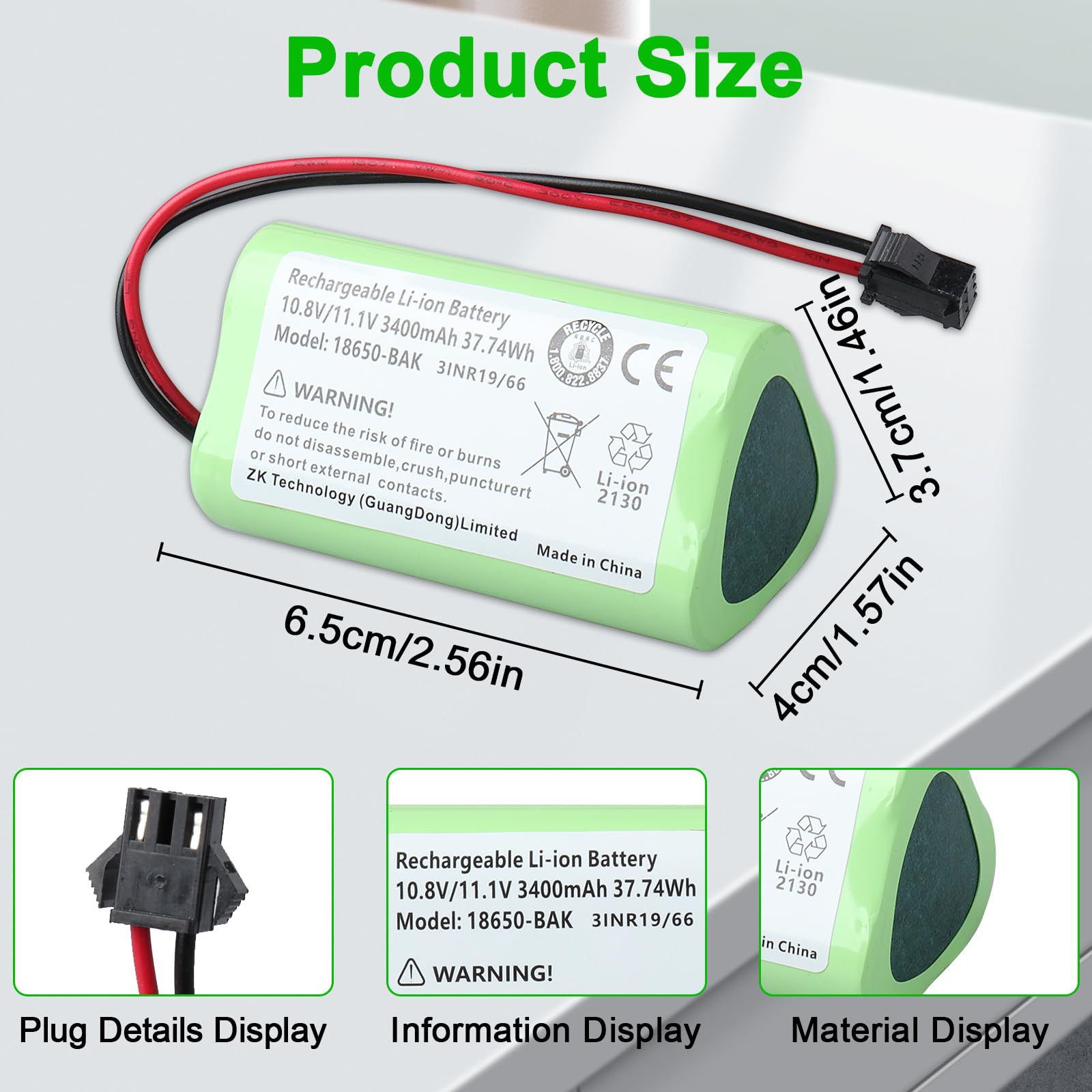 Bateria 3400 mAh, kompatybilna z Vactidy T6 T7 T8, Vactidy LS001-02, Lefant M501, Ecovac CEN330 CEN331, Cecotec Conga Slim 890 Robot odkurzający [10,8 V/37,74Wh]