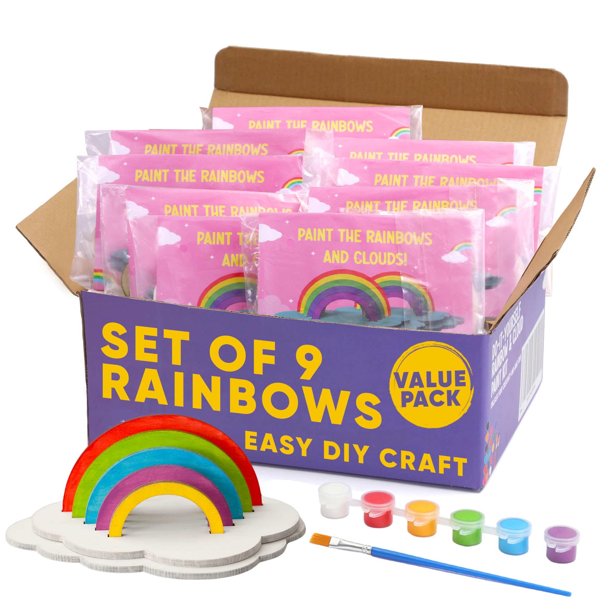Rainbow Painting Set for Kids 9 Pcs - Bulk Stockings & Birthday Goodie Bag Stuffer - Kids Party Favors Toy Return Gifts - Pinata Stuffers - Classroom Treasure Box Carnival Prizes