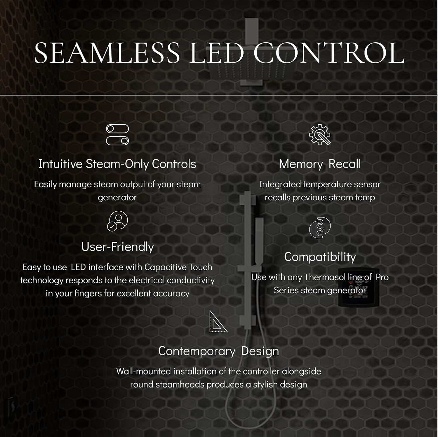 ThermaSol MicroTouch LED Control Panel for Pro Series Steam Generator (Wall-Mounted Installation, Matte Black)