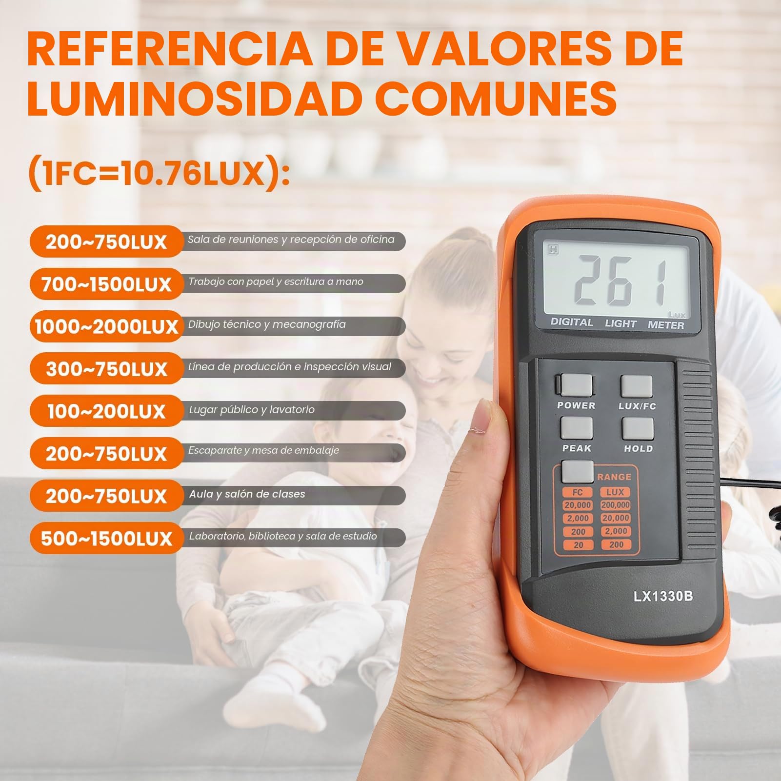LX1330B Medidor de iluminancia Pantalla LCD Luxómetro digital 0.1 a 200,000 Lux Fotómetros Detectores de brillo portátiles Instrumentos de medición ambiental