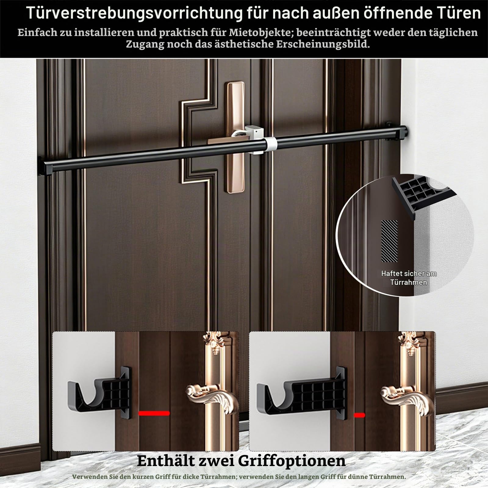 Einbruchschutz Türsicherung, Sicherheitstürstange Tür Barrikade Wohnungstür und Haustür Ohne Bohren Verstellbare Türsicherung Stange aus Stahl Zusatzschloss und Mobiler Türstopper für Heim und Hotel