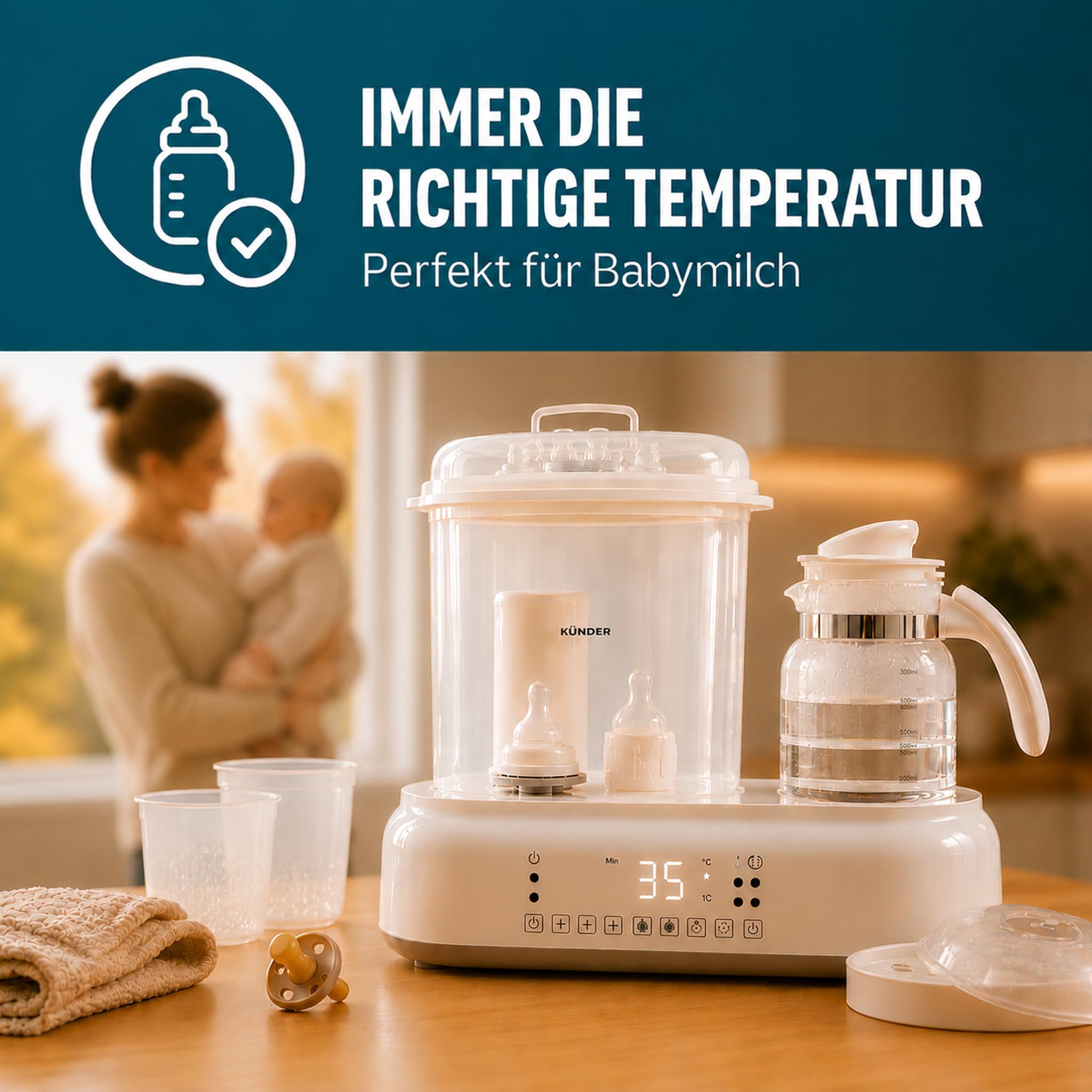 Babyflaschen Sterilisator mit integriertem 1,2 L Glas-Wasserkocher | Sterilisieren, Trocknen und Erwärmen in einem Gerät