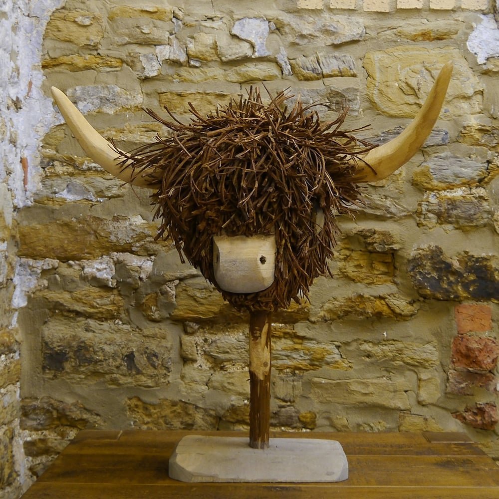 Voyage Maison Red Highland Cow Wooden Sculpture | Voyage Decoration Willow Wood & Rattan Twig Sculptures