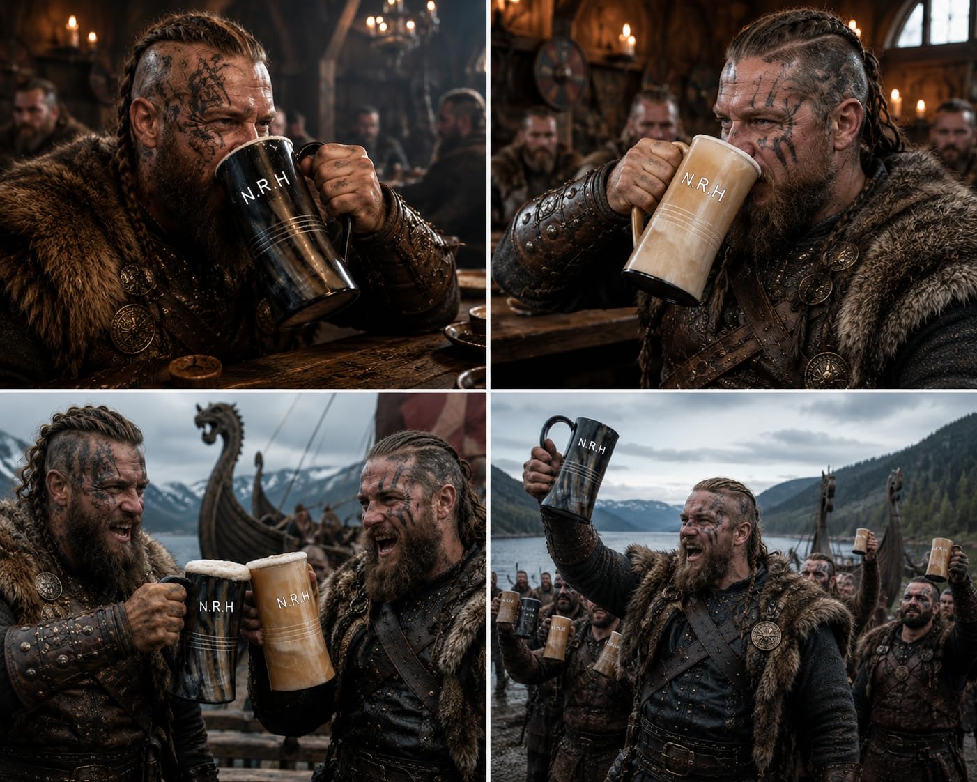 Viking Lot de 2 tasses en corne de bœuf authentique de 473,6 g - Chope de bière, d'hydromel et d'hydromel de qualité alimentaire