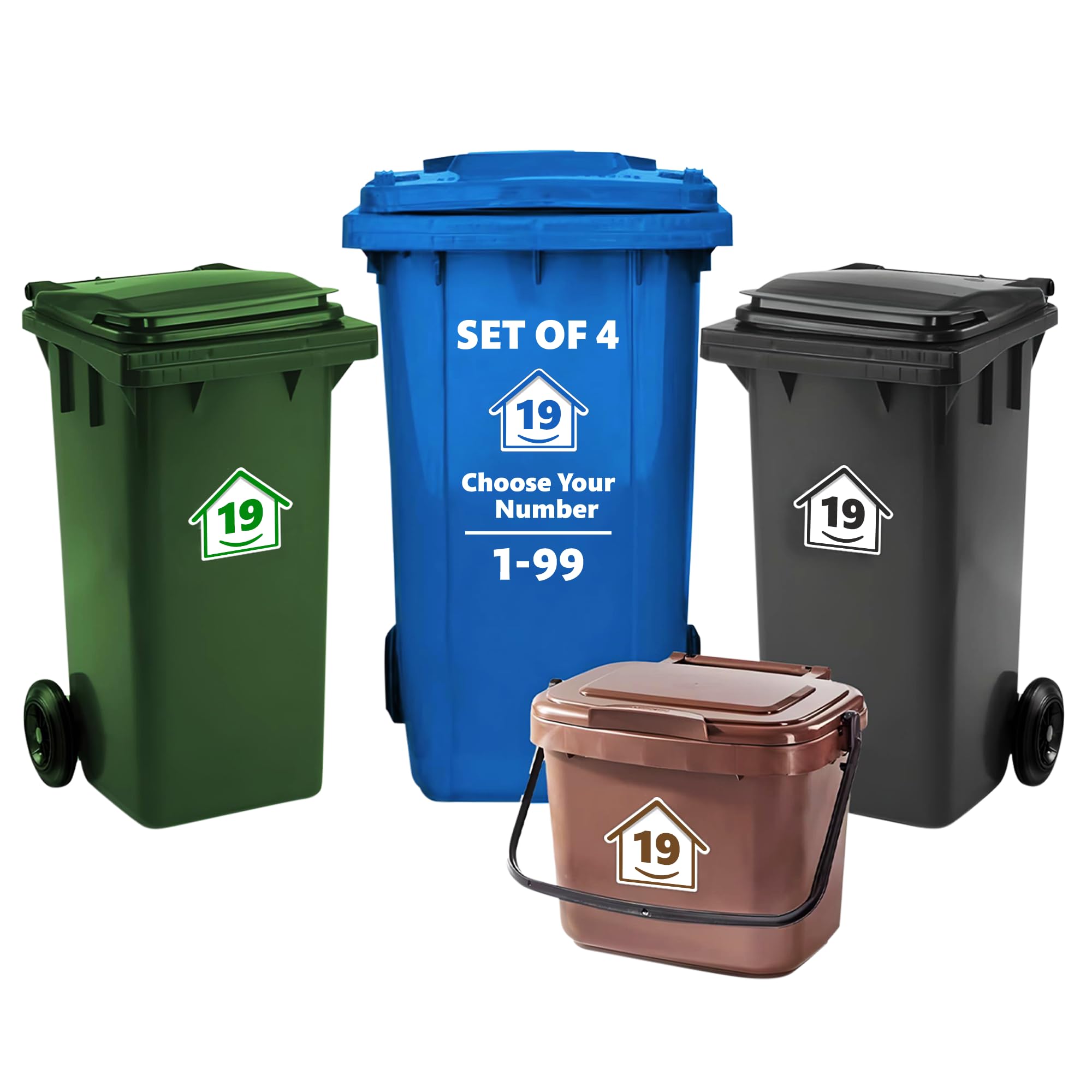 4 x Bin Numbers for Wheelie Bins, 1-99, 15cm ‘Happy House’ Colour Design Dustbin Stickers, Easy Application Stick On Number Stickers - Weatherproof Self Adhesive Vinyl – Blue, Black, Green, Brown (25) — view 45