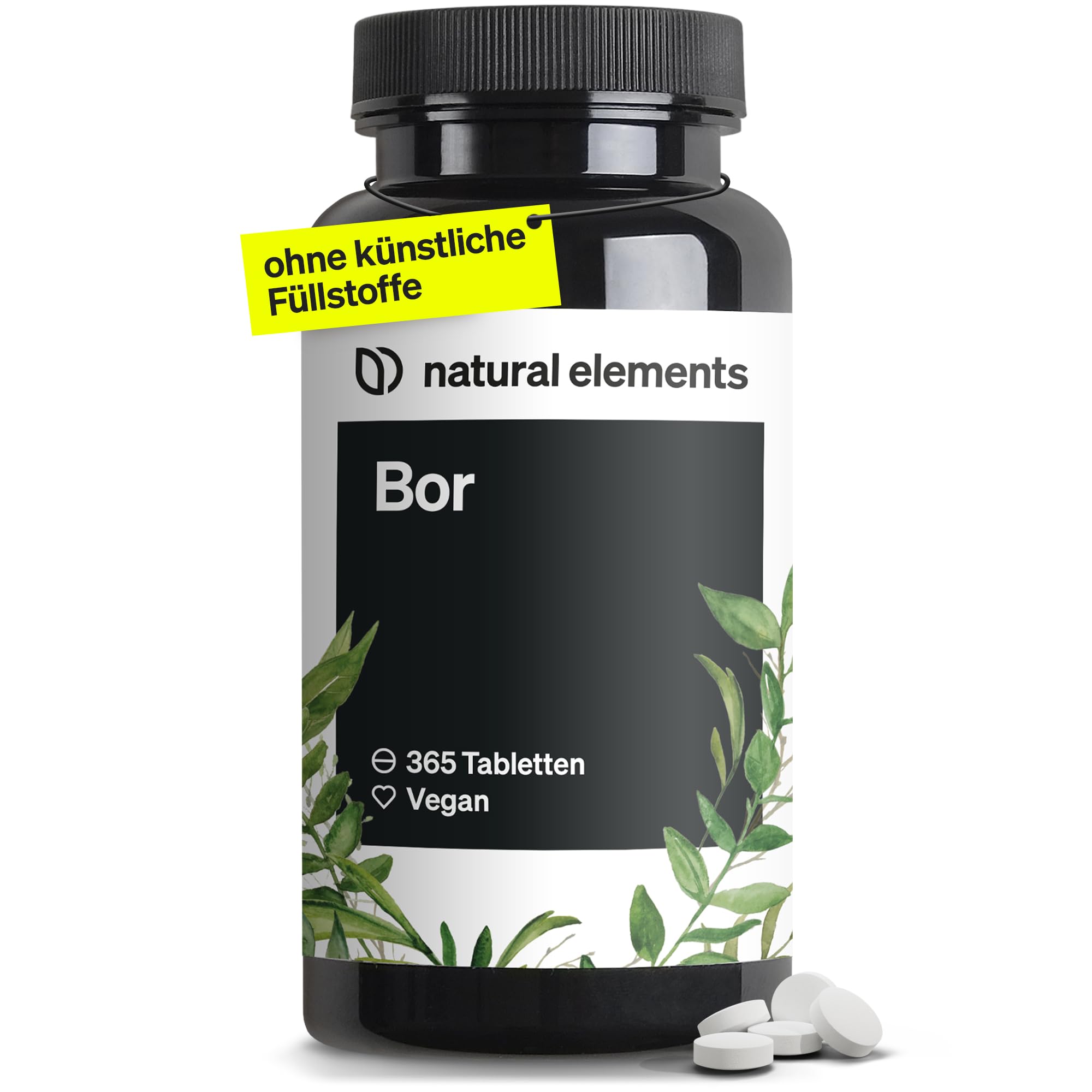 natural elements Reines Bor – hochdosierte 3 mg Boron pro Tablette – 365 Tabletten – vegan, natürlich, laborgeprüft & in Deutschland produziert